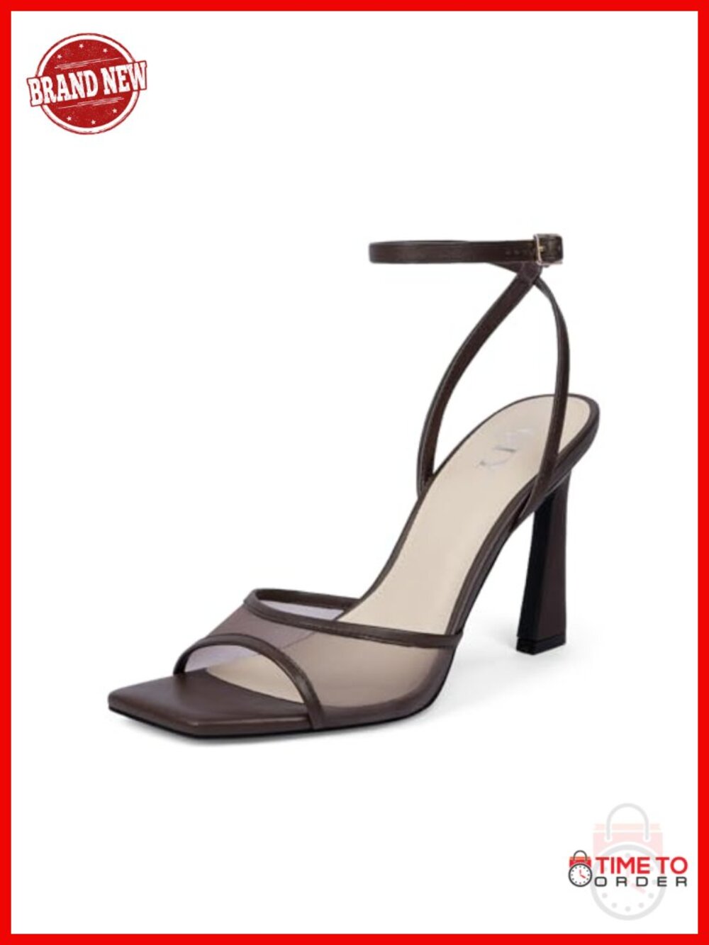 Strappy Heeled Sandals Square Toe Ankle Strap Stiletto Mesh Dress Shoes